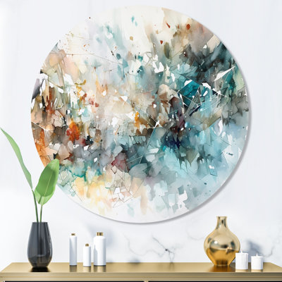 Blue and white Paint Eruption V - Blue round metal Wall Decor print