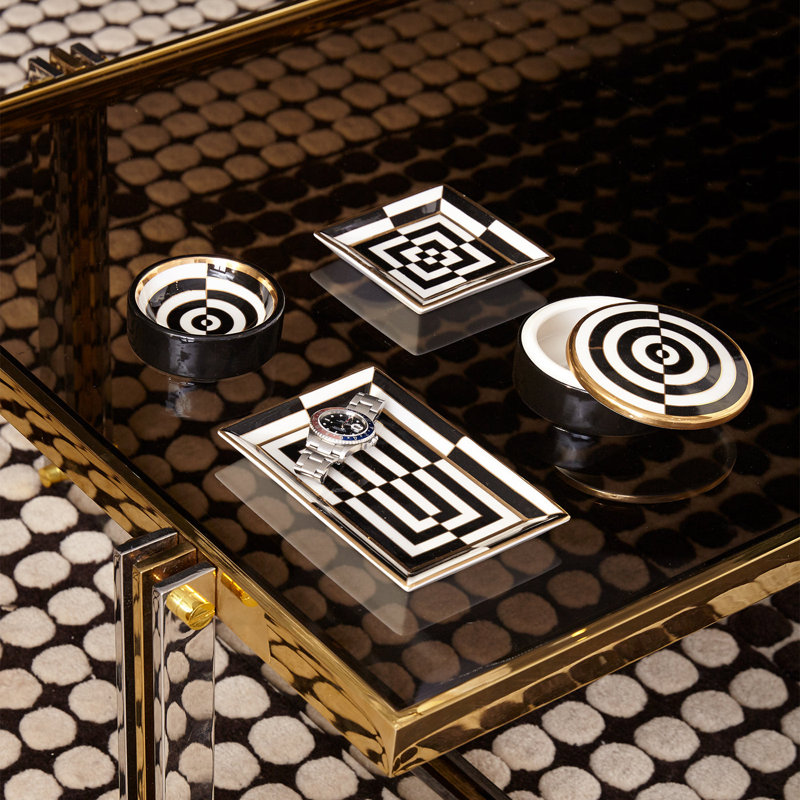 Plateau carré en porcelaine Op Art