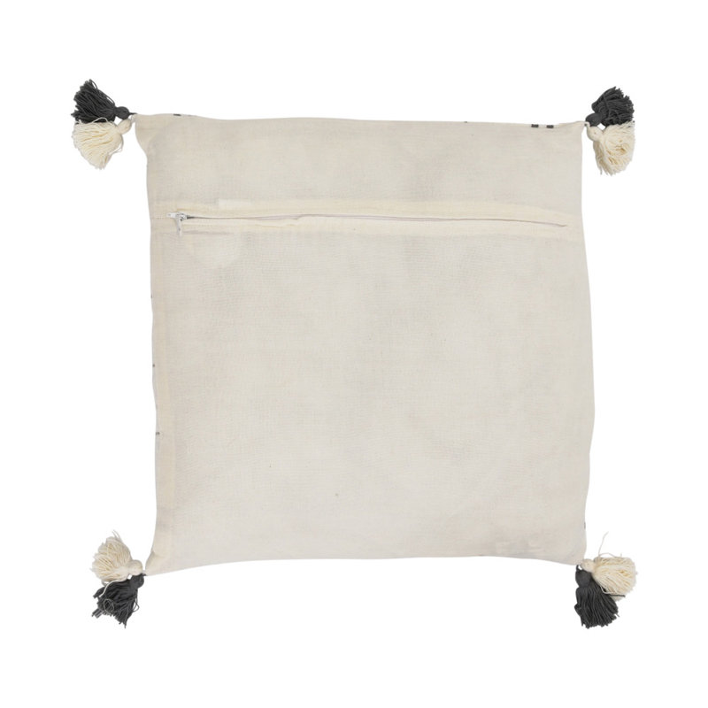 20" White and Black Linen Blend Pillow with Tassels