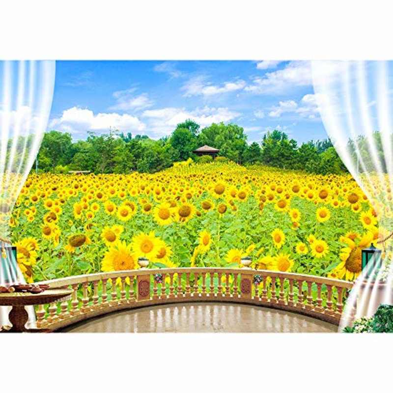 Vue des tournesols depuis un faux balcon, L 100 po x l 144 po