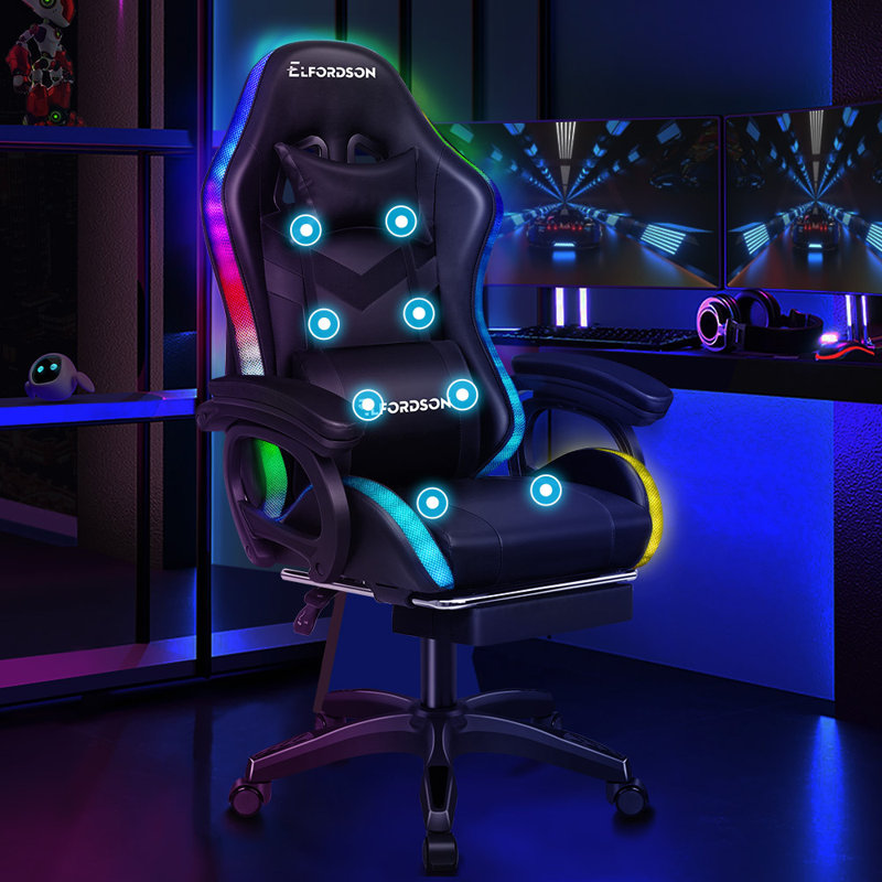 Brayden Studio Gaming Chair with Headrest, Faux Leather, Black