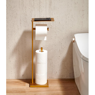 Freestanding Toilet Paper Holder With Shelf, Paper Towel Dispenser Storage Organizer For Bathroom