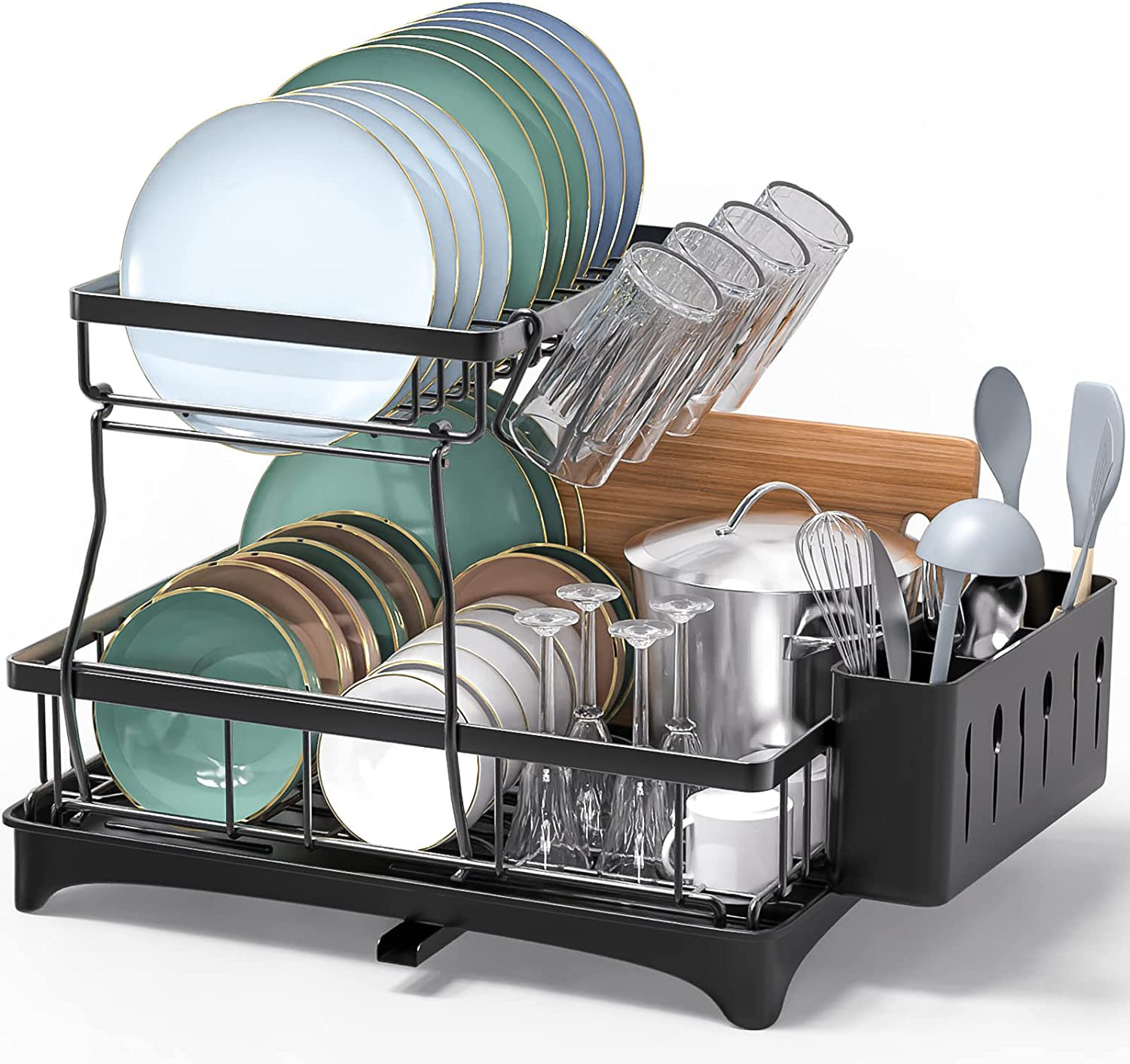 J&v Textiles Dish Drying Rack, Stainless Steel 2-tier With Utensil