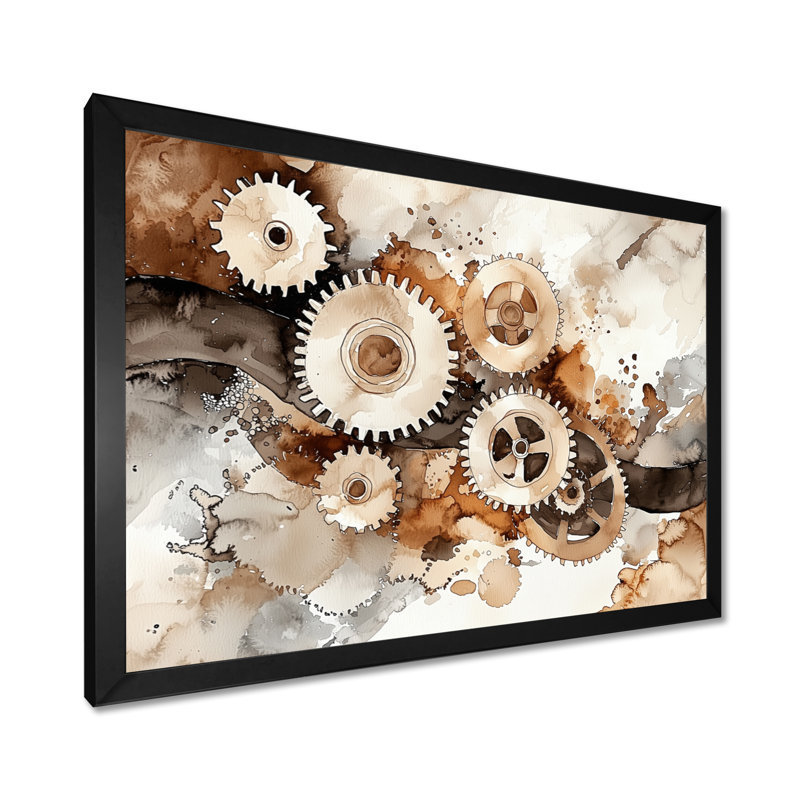 Gears and Cogs Of Innovation II - Innovation, art mural salon, H 16 po x l 32 po, Noir