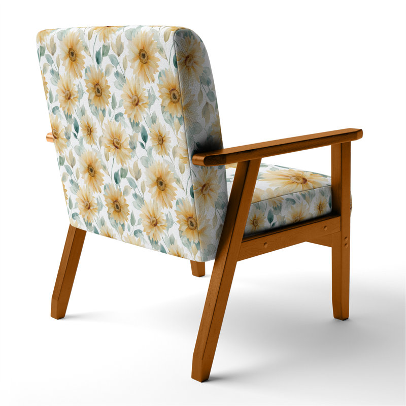 Chaise rembourrée Floral, Accoudoirs carrés bruns