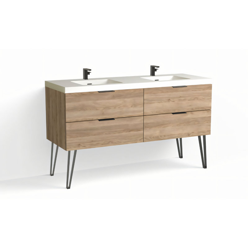 Avila 60" W Freestanding Double Bathroom Vanity with Dawson Leg, Matte White/Single, Charred, Matte Black