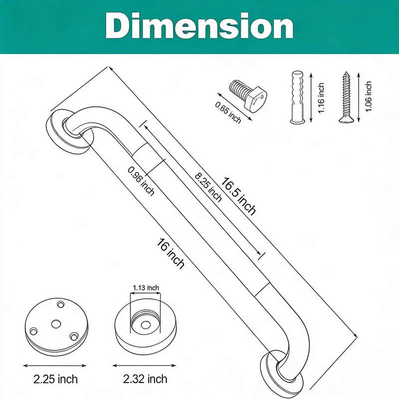 16 Inch Stainless Steel Grab Bars 2 Pack Anti Slip Shower Handles For Elderly Safety