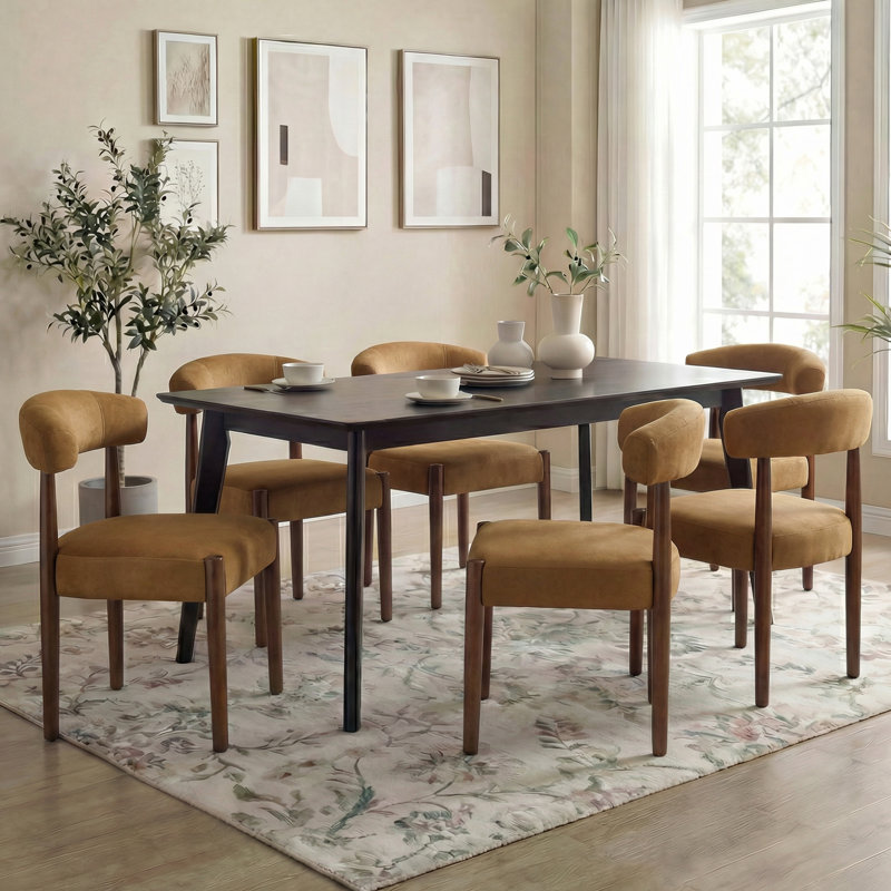 Upholstered Velvet Side Dining Chair (Set Of 6), Orange