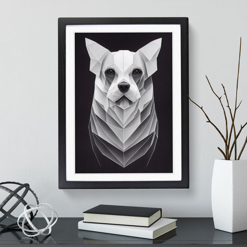 Symmetrical Dog Abstract - Single Picture Frame Print, 64cm H x 46cm W x 2cm D, Black Framed