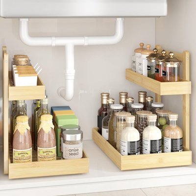 Ensemble de 2 sous-plan à 2 niveaux sous le lavabo - Armoire coulissante verticale pour la cuisine, la salle de bain et l'armoire à pharmacie