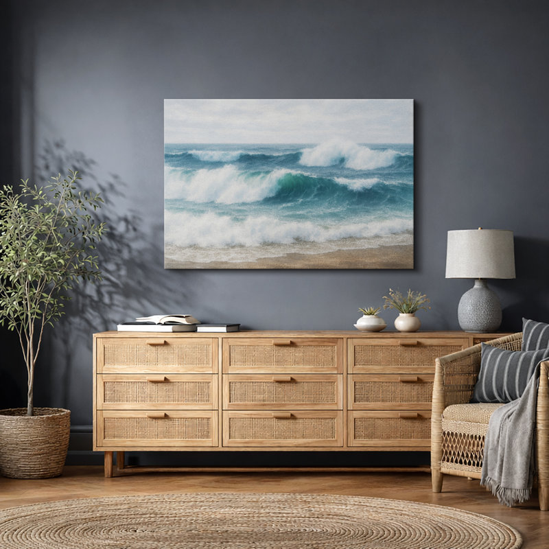 "Coastal Ocean Waves", sérénité, photos de salon de plage, impression encadrée sur toile, H 32 po x l 48 po x P 1,5 po