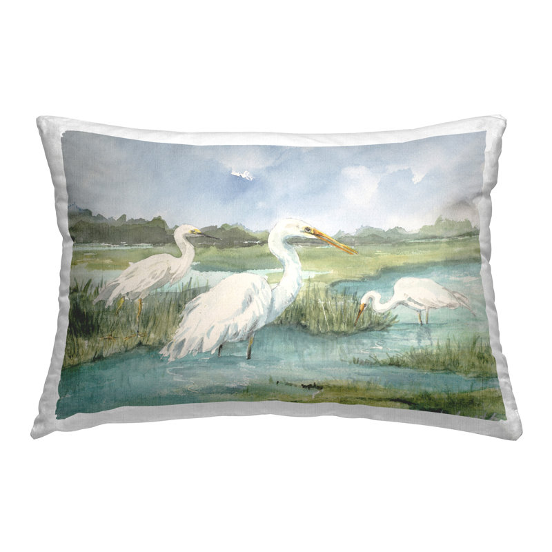 Egrets & River Scene Decorative Printed Throw Pillow by Lanie Loreth