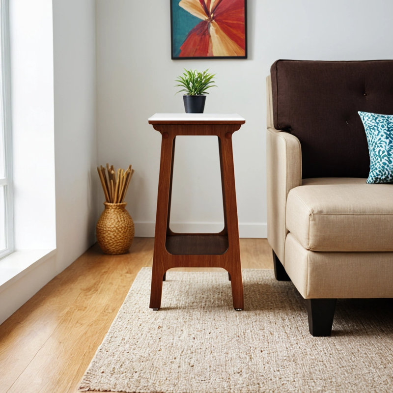 Retro Artificial Rock Slab Side Table,Stylish End Table With Storage Shelf