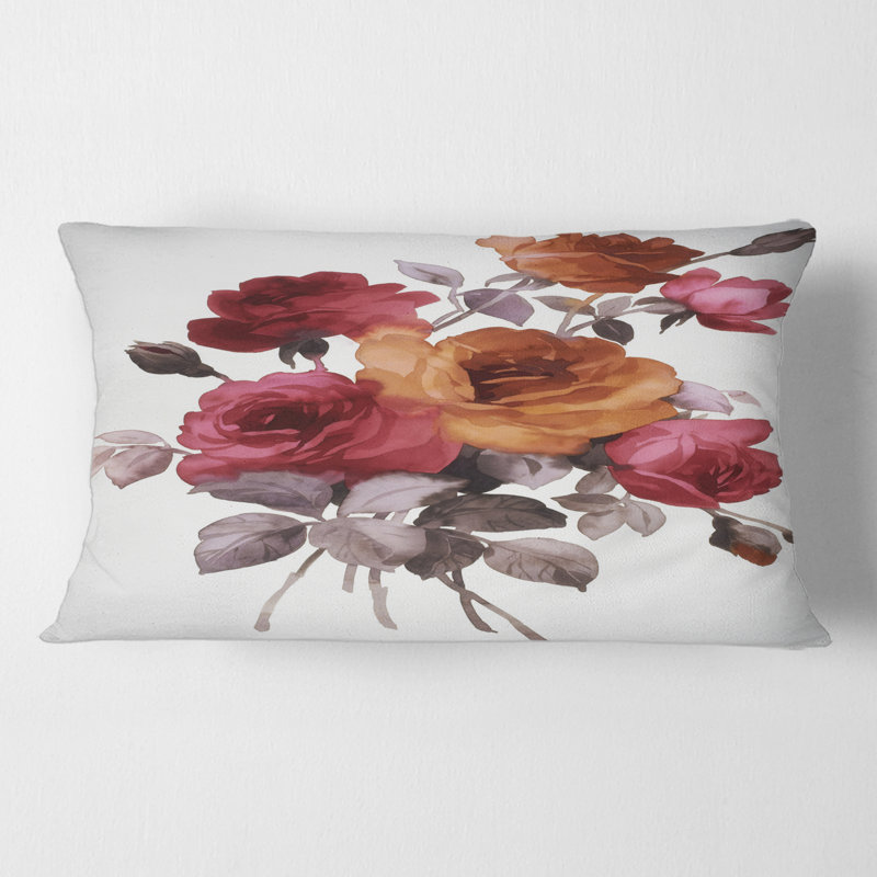 Vintage Orange and Red Roses - Traditional Printed Pillow