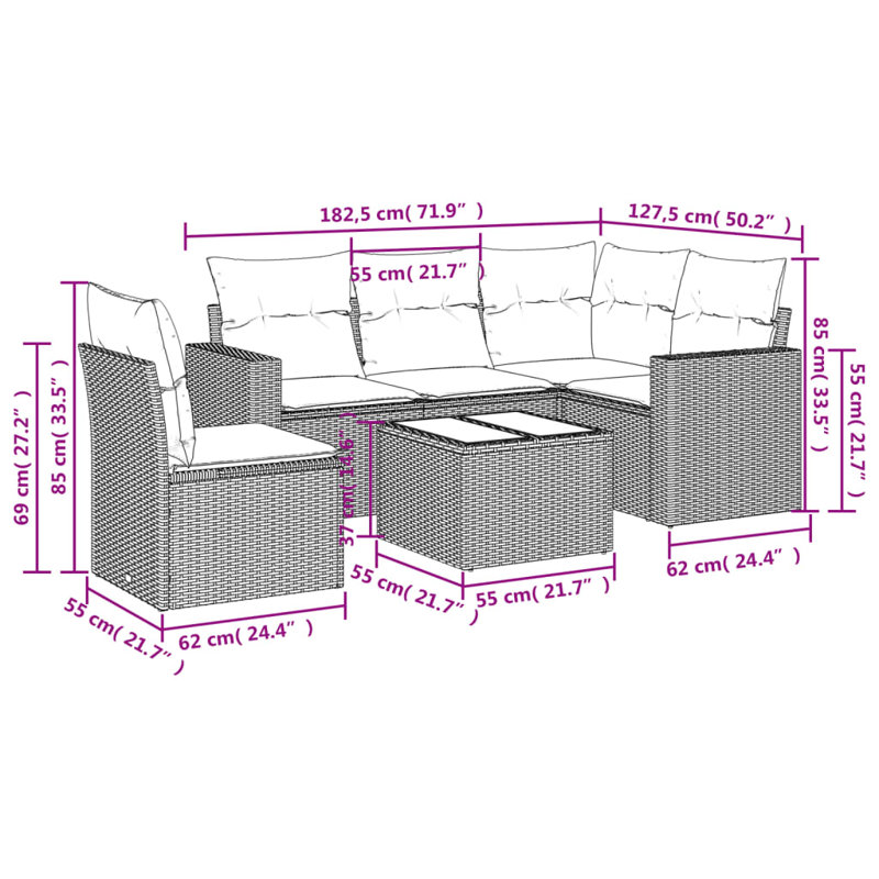 Vidaxl Garden Sofa Set Black, Cream White PE Rattan, Powder-Coated Steel