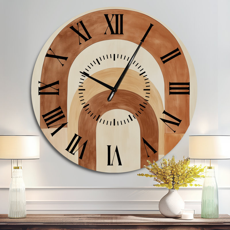 Horloge murale en métal silencieuse bohème Arch Horizon neutre, Surdimensionné