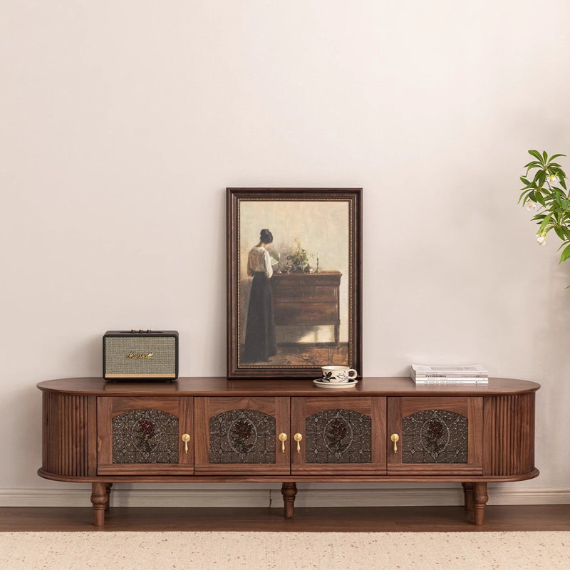 Meuble télé avec rangement en bois massif, H 18,9 po x L 86,6 po x l 15,7 po