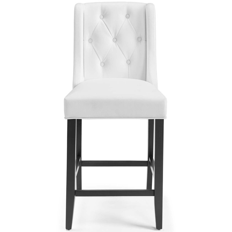 Modway Baronet Tufted Button Upholstered Fabric/Faux Leather Stool, Counter Stool (26.5" Seat Height), White