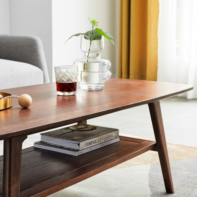 Table basse en bois massif pour la maison - Bureau en chêne avec rangement, rectangulaire, facile à assembler, assemblage 100% rectangulaire de ton brun, espace de vie
