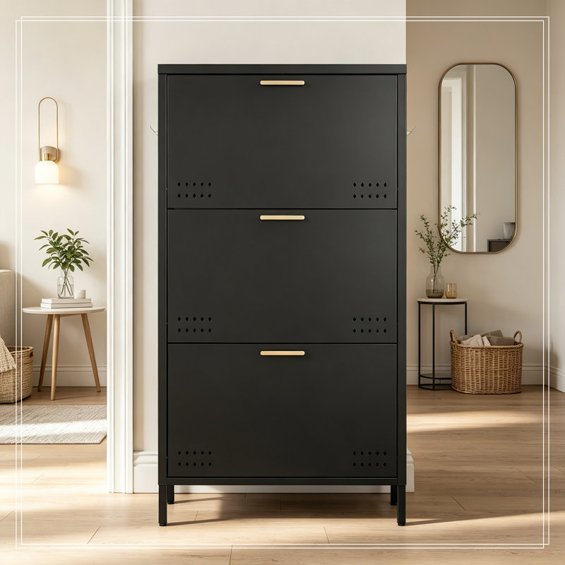 Armoire Tilen avec 3 tiroirs rabattables, Noir