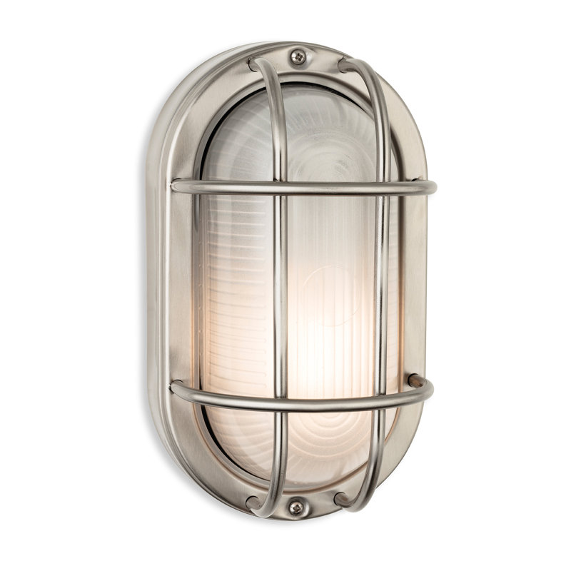 22cm H Frosted Glass Outdoor Bulkhead Light, Stainless Steel