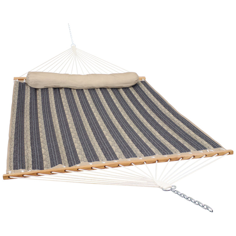 Hamac pour 2 personnes en polyester, Rayures grises / bleues
