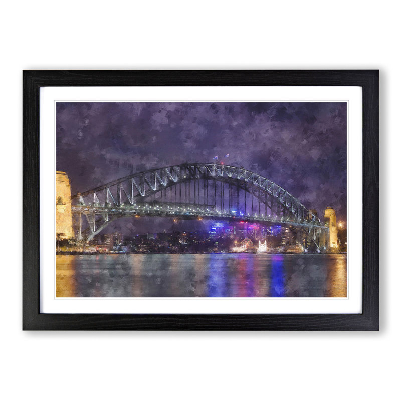 Harbour Bridge in Sydney - Framed Print, 36cm H x 48cm W x 2cm D, Black Framed