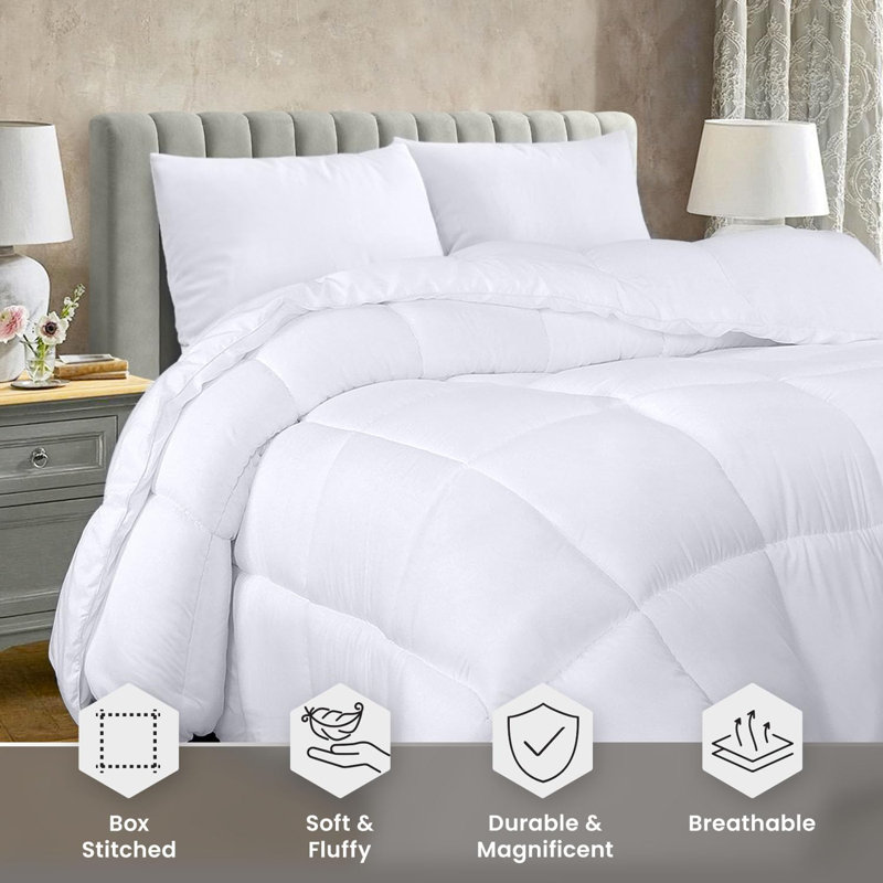 Bedding Comforter Duvet Insert, Quilted Comforter With Corner Tabs, Box Stitched Down Alternative Comforters Queen Size