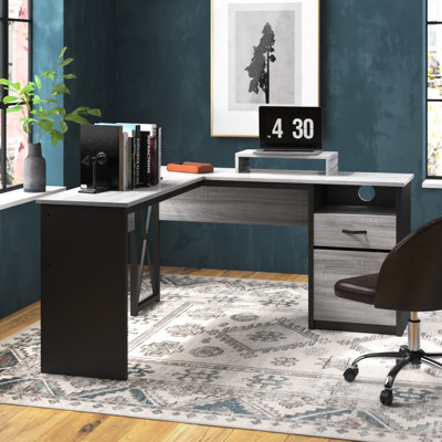 Nedyo 55.7" Lift Top Computer Desk with Storage Drawers, Home Office Desk with Monitor Stand