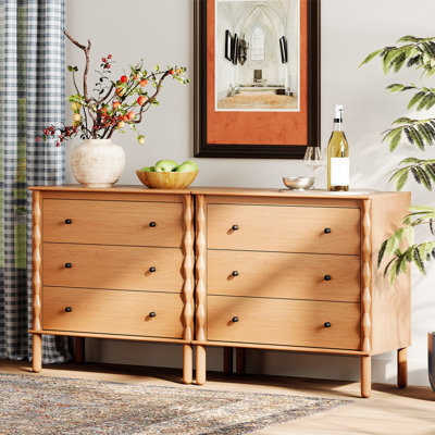 Buffet 6 tiroirs avec pieds en bois massif, noyer