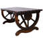 Banc de jardin rustique en bois avec pattes en forme de roue de chariot, 98 cm L x 48 cm l x 40 cm H, bois de sapin massif, banc de patio monobloc, brun, 2 places