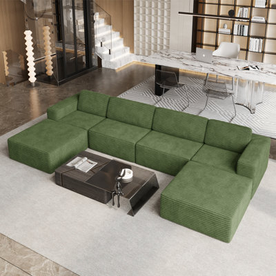 Modular Corduroy 404cm 4-seater Sofa With 2 Ottomans, No Assembly Required, With High Rebound Sponge