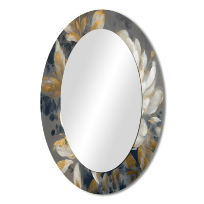 Emotions Of White Gold Peony Flower II - White Traditional Oval Wall Mirror