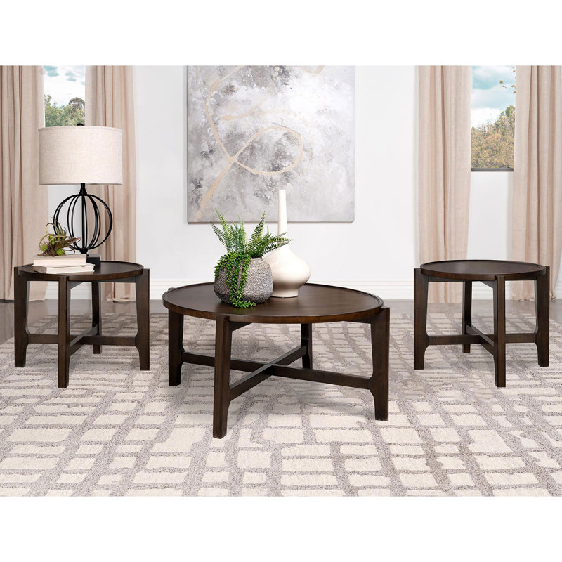 3-Piece Wooden Coffee And End Table Set In Dark Brown