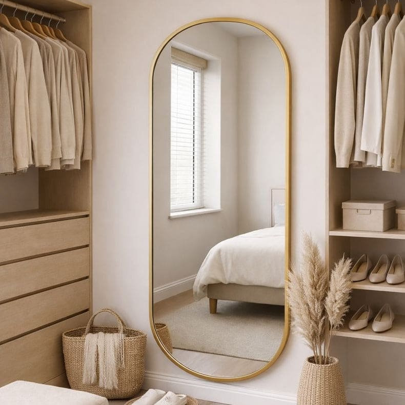 Emi - Gold Metal Runway Oval Wall Mirror, 180cm x 80cm
