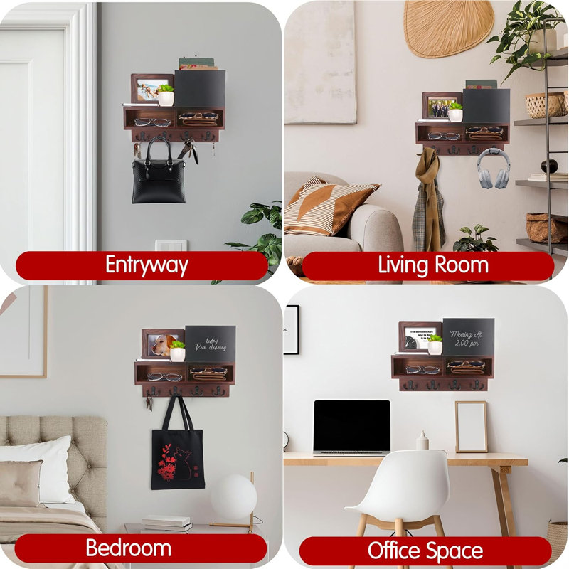 Étagère de rangement murale pour clé et courrier avec 2 armoires de rangement