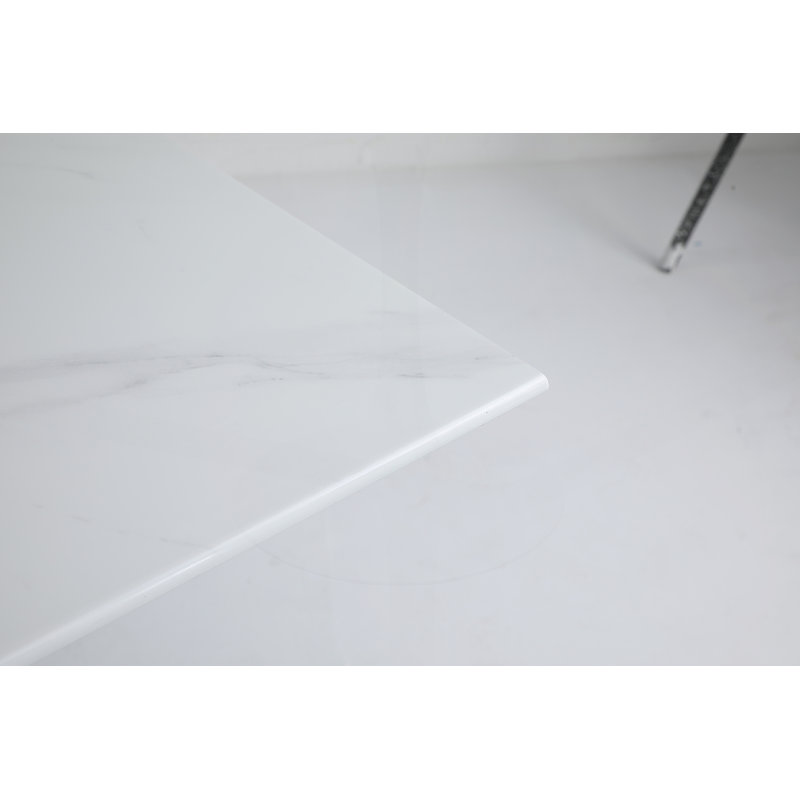 Modern Rectangular Dining Table, White / Silver