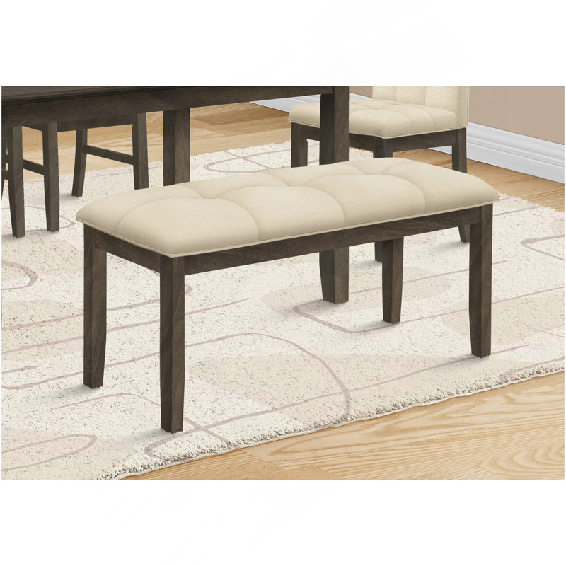 Bench, 44" Rectangular, Dining Room, Entryway, Kitchen, Hallway, Upholstered, Wood, Cream Fabric, Grey Wood, Transitional