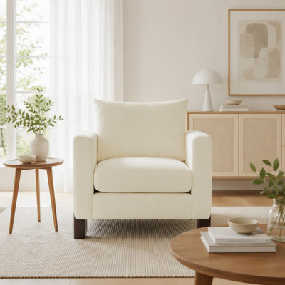 Modern Club Armchair with Solid Rubberwood Legs and Architectural Armrests