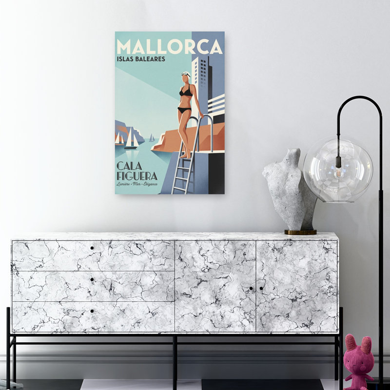 «Mall Mall Vintage Swimmer Elegant Retro Vintage Architecture Beach», reproduction d'art mural, H 36 po x l 24 po