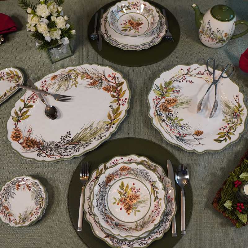 Winter's Forest Melamine Christmas Platter Set, Round and Oval