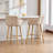 Modern Bar Stools Set of 2, Kitchen Island Tall Chairs with Back, Arm, Footrest and Solid Wood Leg, Linen Fabric Upholstered Bar Stools-2084982160