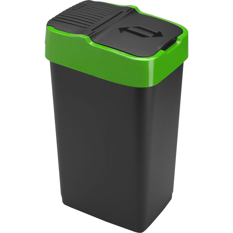 Plastic Swing Top Kitchen Trash Can, Green, 35, 51cm H x 26cm W x 33cm D