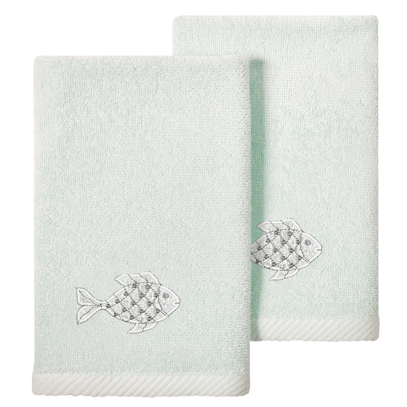 FIGI 2PC Embellished Bath Towel Set 2 Piece Turkish Cotton Towel Set, Aqua