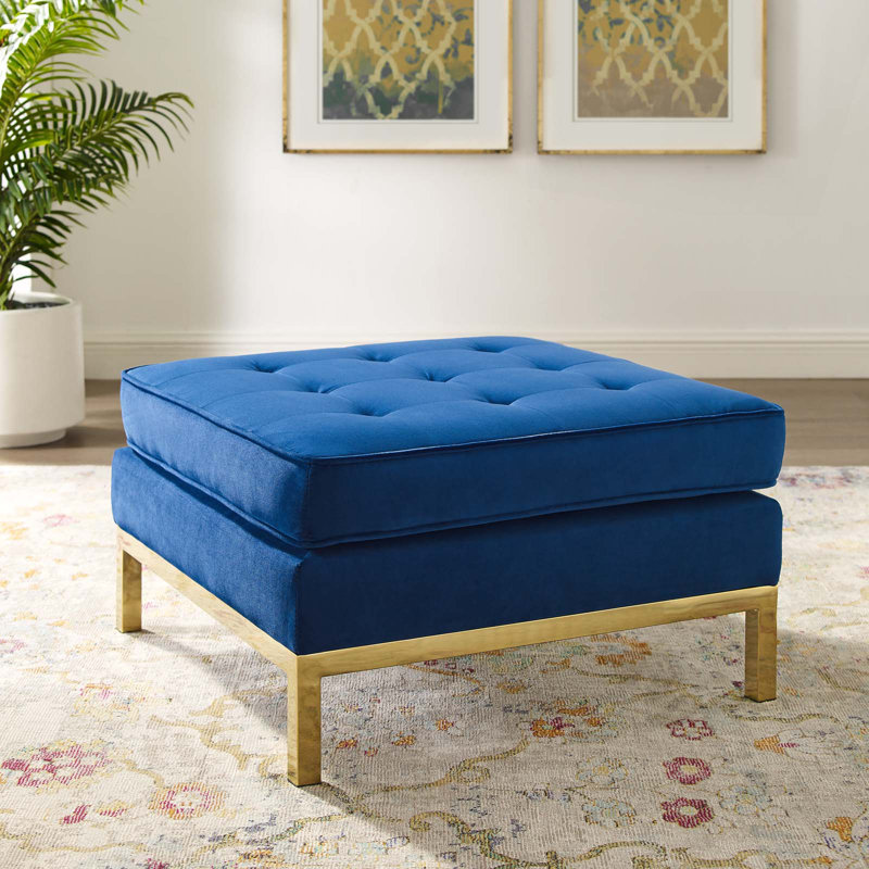 Repose-pieds en velours Loft, Bleu marine