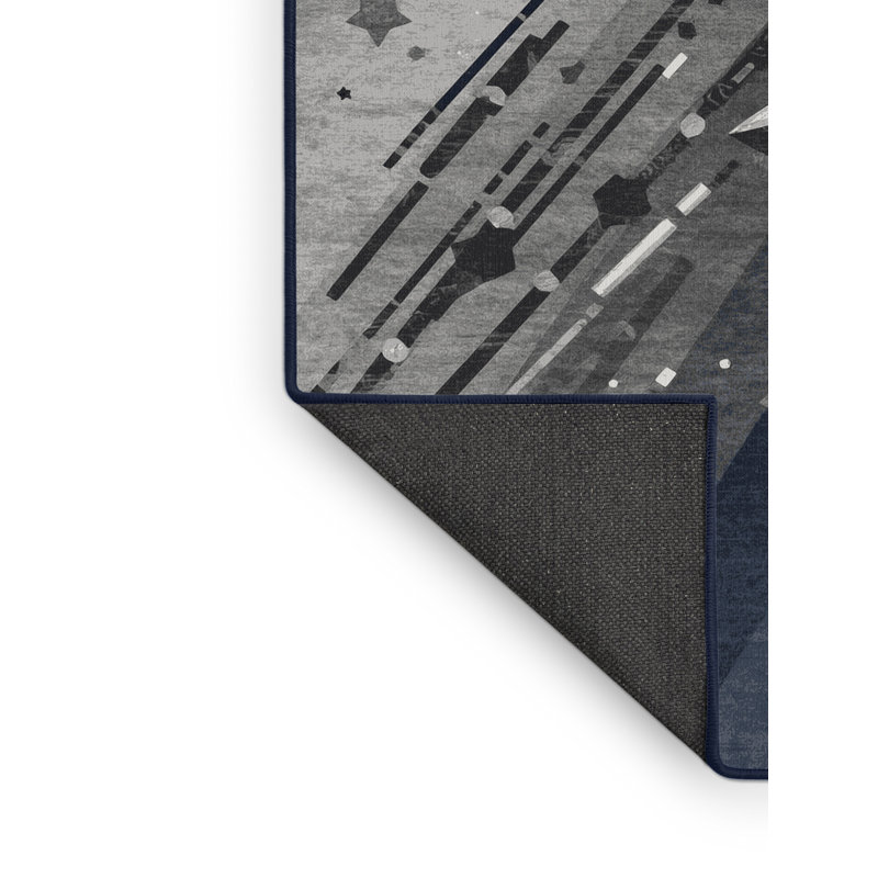 Soft Plush Menahan Meteor Shower Sky Modern & Contemporary Geometric Shapes Area Rug in Gray – Navy Binding, 6x9