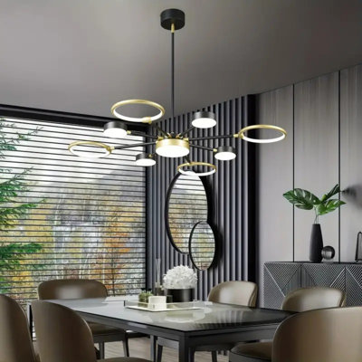 Lustre moderne 9 lumières DEL doré noir - réglable Spoutnik Mid-Century à intensité variable