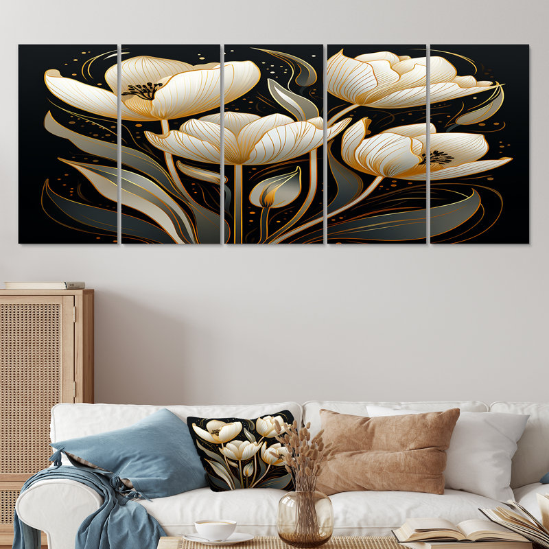 Gosnold - Tulipes, art mural 5 pièces, H 28 po x l 60 po