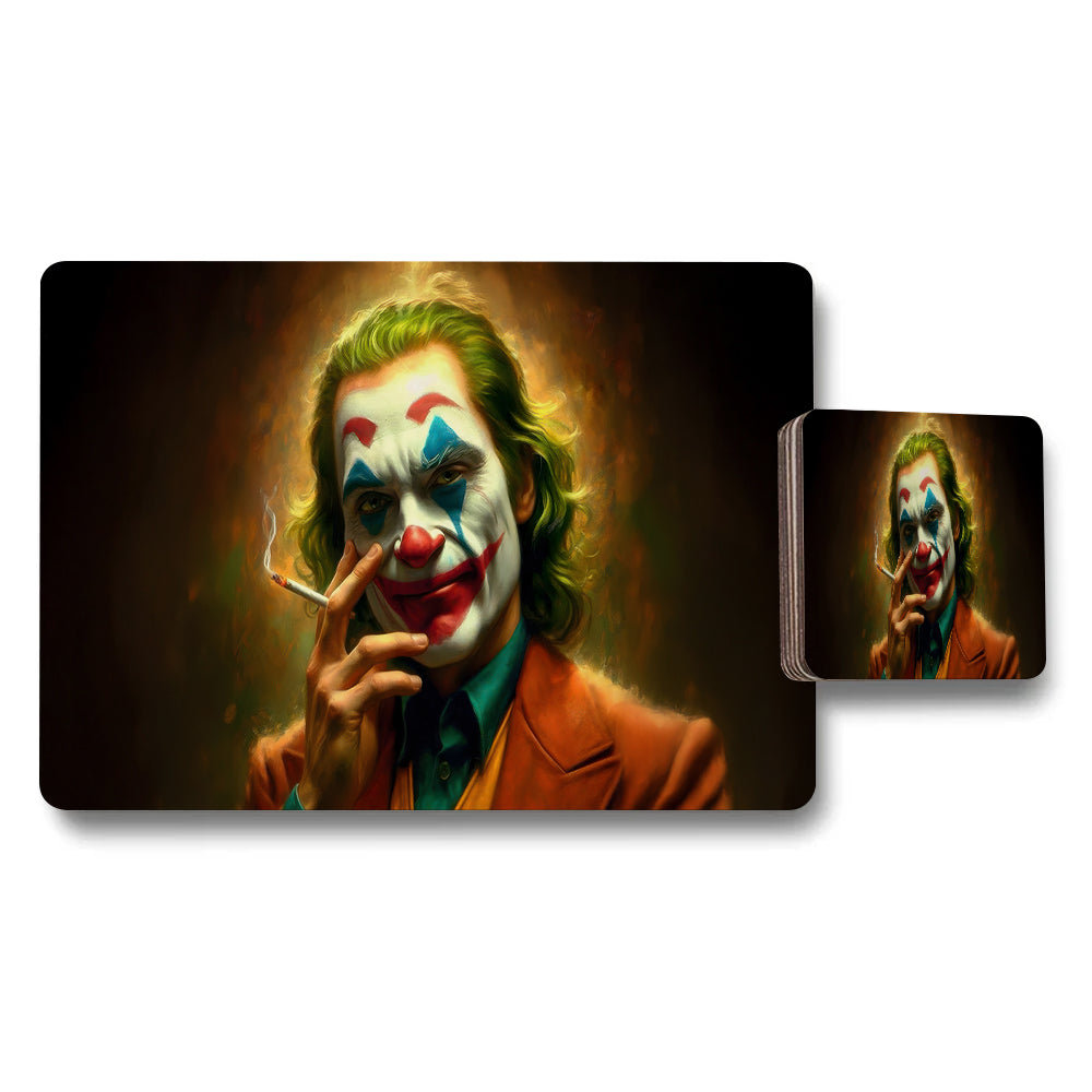 Joker Themed Placemats And Coasters Set With Clown Portrait