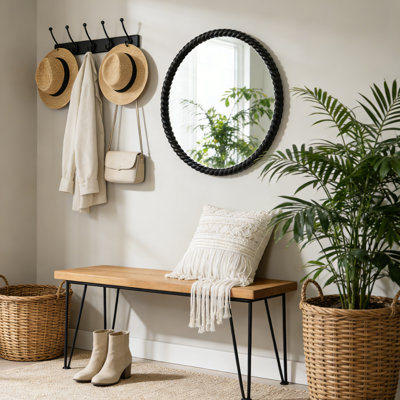 Round Rope Effect Frame Decorative Wood Mirror